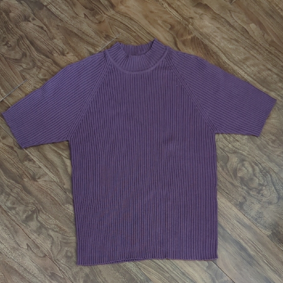 J. Jill Sweaters - J. Jill Purple 100% Merino Wool Short Sleeve Sweater